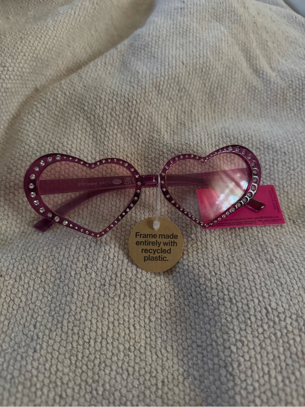 Betsey Johnson Pink Heart-Shaped Rhinestone Sunglasses